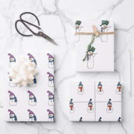 Happy Snowman in White Wrapping Paper Set 3 Geschenkpapier Set