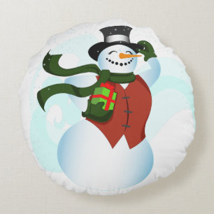 Happy Snowman Large Round Pillow Rundes Kissen