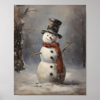Happy Snowman mit Hut und Red Scarf im Wald Poster