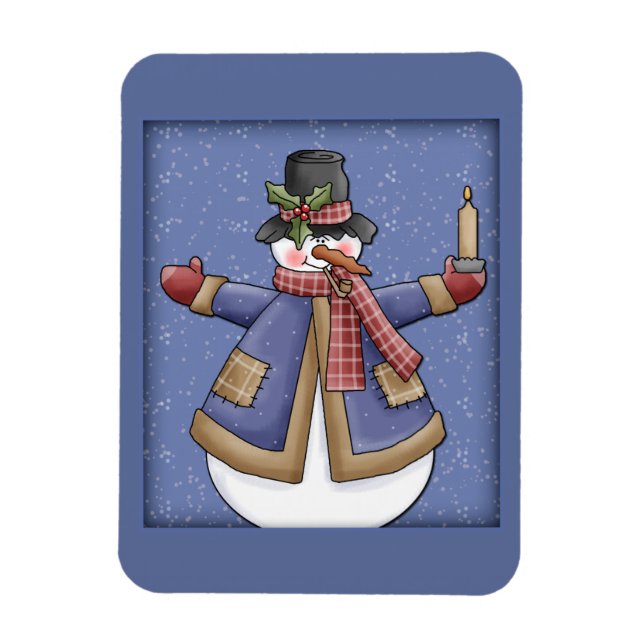 Happy Snowman mit Kerze Magnet (Vertikal)