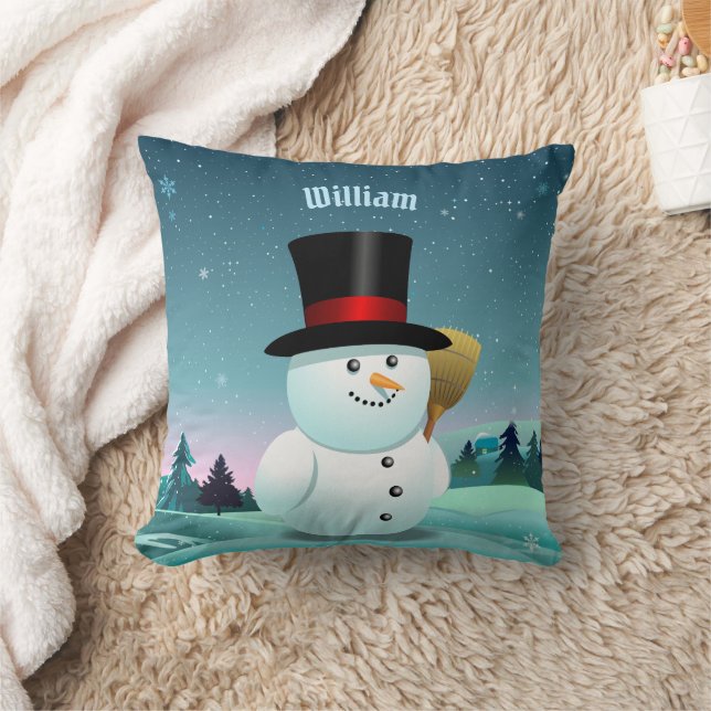 Happy Snowman mit Top Felt Hat Kissen (Decke)