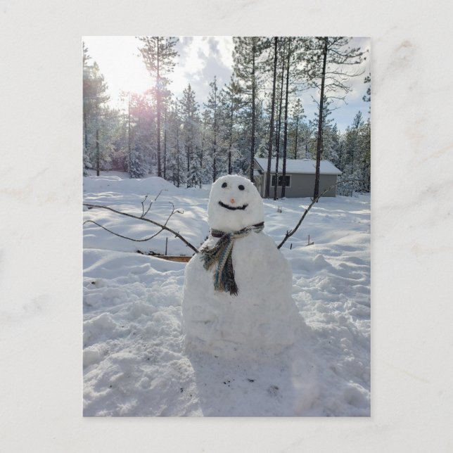 Happy Snowman Original Winterfotografie Postkarte (Vorderseite)