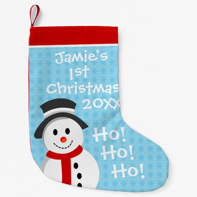 Happy Snowman Personalisiert Baby's 1. Christmas Kleiner Weihnachtsstrumpf (Vorderseite)