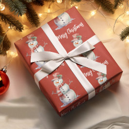 Happy Snowman Red Frohe Weihnachten Geschenkpapier