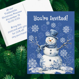 Happy Snowman Snowflakes Blue White Business Postkarte