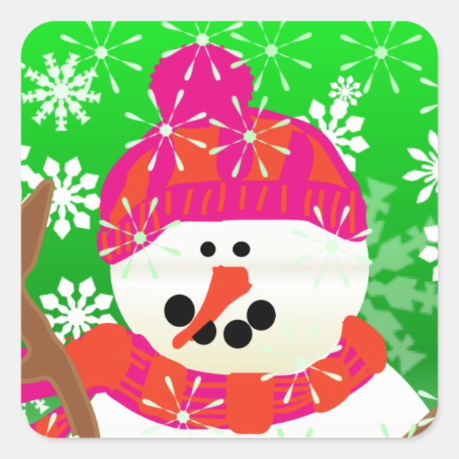 Happy Snowman Sticker Carré de vacances (Devant)