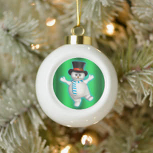 Happy Snowman Tancing Keramik Kugel-Ornament