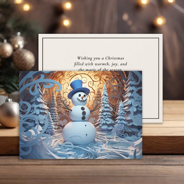 Happy Snowman Top Hat Snowy Forest Weihnachten (Magical snowman Christmas greeting card )