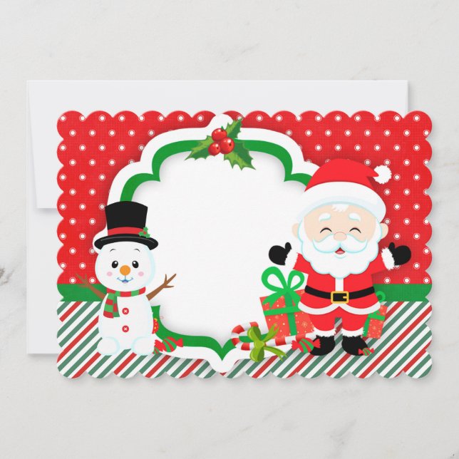Happy Snowman und der Weihnachtsmann Feiertagskarte (Vorderseite)