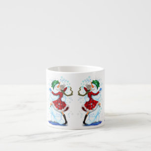 Happy Snowman und Girl Dance Tango Weihnachten Espressotasse