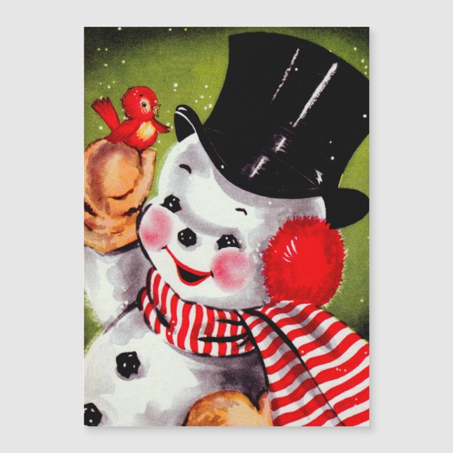 Happy Snowman Vintag Holiday Card Magnetkarte (Vorderseite)