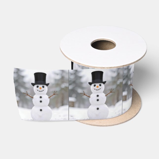 Happy Snowman Wearing a Top Hat Satinband (Spule)