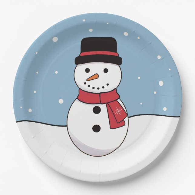 Happy Snowman Weihnachtsfeiertag Pappteller (Vorderseite)