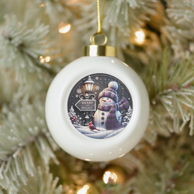 Happy Snowman Wonderland" - Weihnachtsmauer Keramik Kugel-Ornament (Baum)