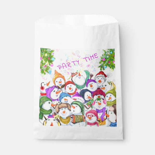 Happy Snowmans Frohe Weihnachts Gefallen Tasche Te Geschenktütchen (Vorderseite)