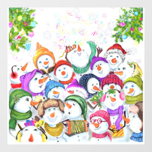 Happy Snowmans Frohe Weihnachts-Party Spaß Zeichn Fensteraufkleber