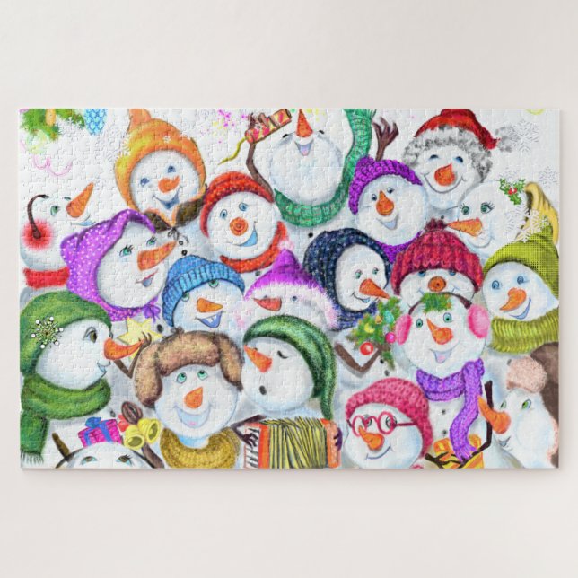 Happy Snowmans Frohe Weihnachts Puzzle Geschenk (Horizontal)