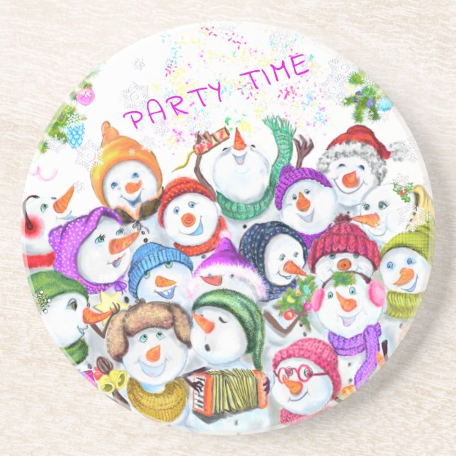 Happy Snowmans Weihnachts-Party Funny Untersetzer (Vorne)