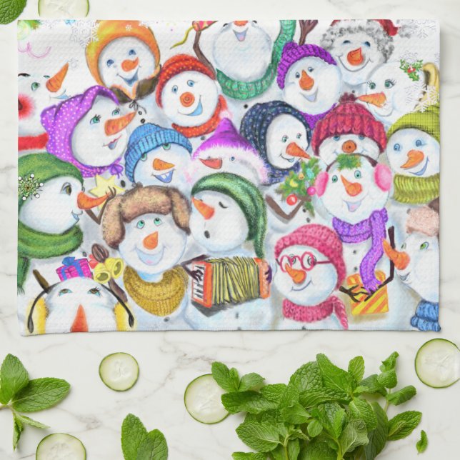 Happy Snowmans Weihnachts Party Küchentuch (Gefaltet)