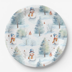 Happy Snowmen Pattern Pappteller
