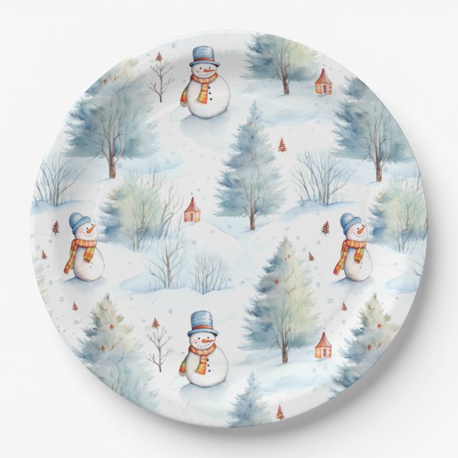 Happy Snowmen Pattern Pappteller (Vorderseite)