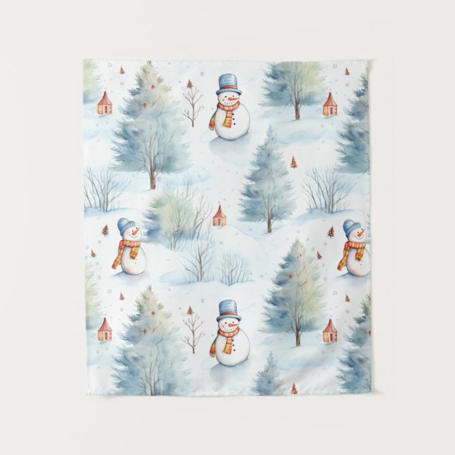Happy Snowmen Pattern Wandteppich (Vorderseite)