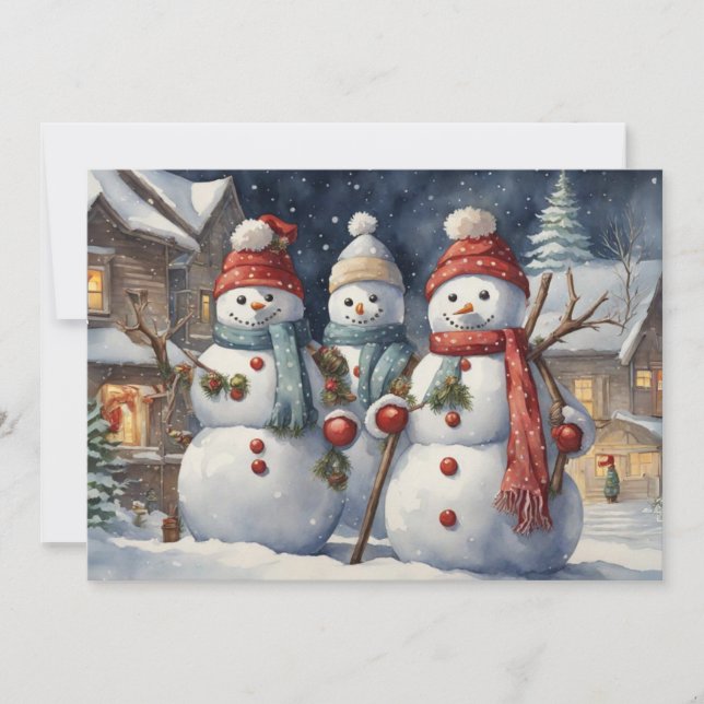 Happy Snowmen Weihnachtsfest Feiertagskarte (Vorderseite)