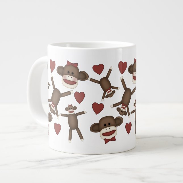 Happy Sock Affen and Hearts T-Shirts, Geschenke Jumbo-Tasse (Vorderseite Links)