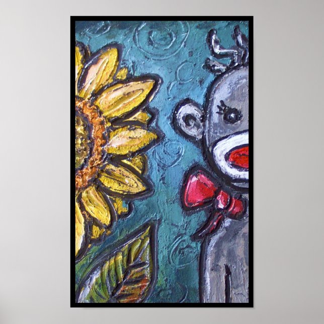 HAPPY Sock Monkey und Sonnenblume Poster (Vorne)