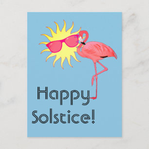 Happy Solstice Flamingo und Sun Face Postkarte