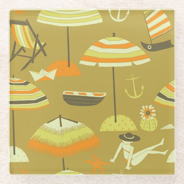 Happy Sommertime Fun Seamless Muster Glasuntersetzer (Vorderseite)