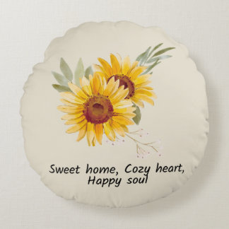 Happy Soul bei Zuhause mit Sonnenblumen Rundkissen Rundes Kissen