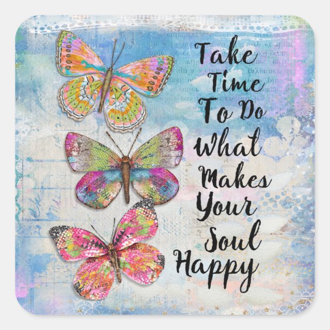 Happy Soul Butterflies Quadratischer Aufkleber (Vorderseite)