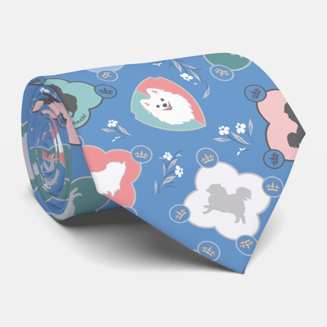 Happy Spitz Dog Collection Neck Tie (Blau) Krawatte (Gerollt)