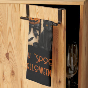 Happy "Spooky" Halloween Ghost Black Cat Geschirrtuch