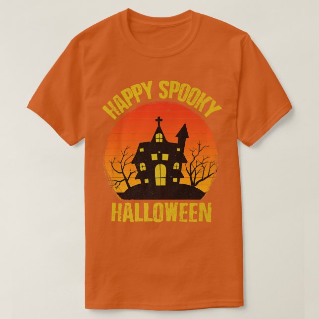 Happy Spooky Halloween House Spuk Funny Retro V T-Shirt (Design vorne)