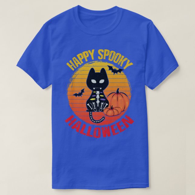Happy Spooky Halloween Niedlich Cat Skeleton Funny T-Shirt (Design vorne)