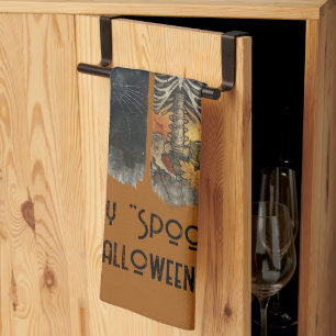 Happy "Spooky" Halloween Pumpkin Skeleton Crow Geschirrtuch
