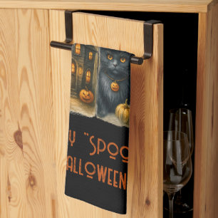 Happy "Spooky" Halloween Pumpkins Black Cat Bats Geschirrtuch