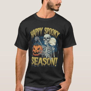 Happy Spooky Season" Skelett mit Pumpkin Hallowon T-Shirt