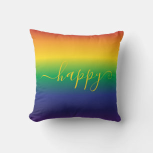 Happy Sprichwort Regenbogen Farbige Streifen Kisse Kissen
