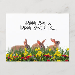 Happy Spring Blumen and Rabbits Postkarte