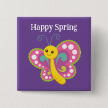 Happy Spring Butterfly Button