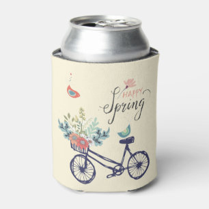 Happy Spring Design: Fahrrad, Blume und Vögel Dosenkühler