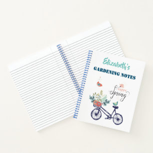 Happy Spring Design: Fahrrad, Blume und Vögel  Notizbuch