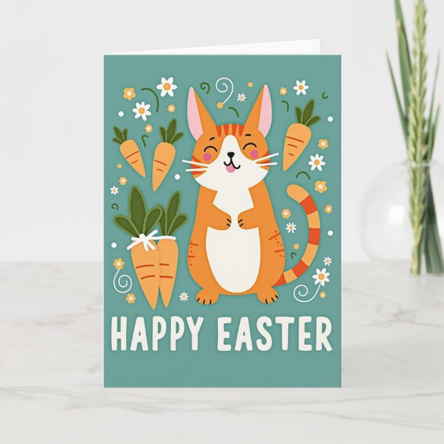Happy Spring Feline Easter Card Karte (Vorderseite)