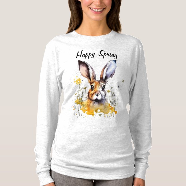 Happy Spring Floral Bunny mit gelben Lüstern T-Shirt (Vorderseite)