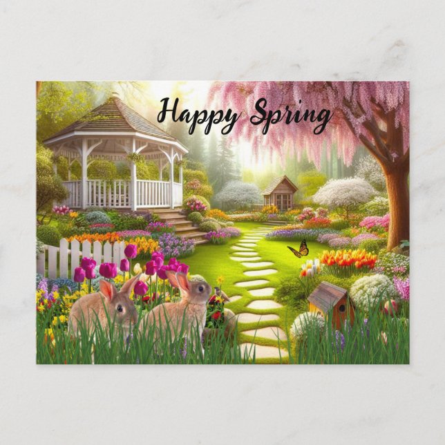 Happy Spring Flower Garden Landschaft Feiertagspostkarte (Vorderseite)