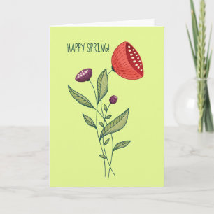 Happy Spring Flowers Abstrakt Botanische Linie Kun Karte