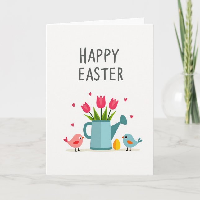 Happy Spring Flowers Bird Egg Card Karte (Vorderseite)